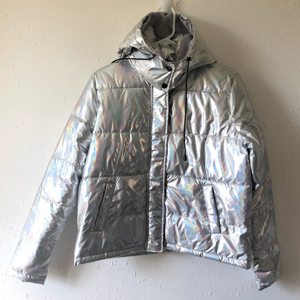 Rare Warm Puffy Iridescent Metallic Jacket Coat L - Picture 3 of 9